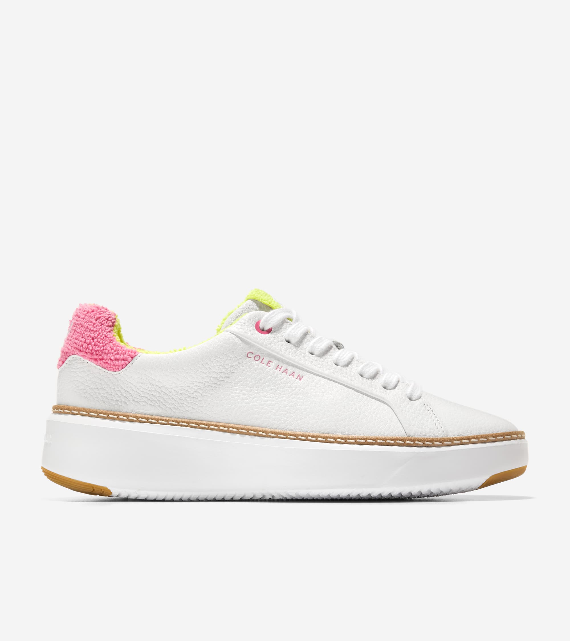 W30032:OPTIC WHITE TUMBLED LEATHER/CAMELIA ROSE TERRY