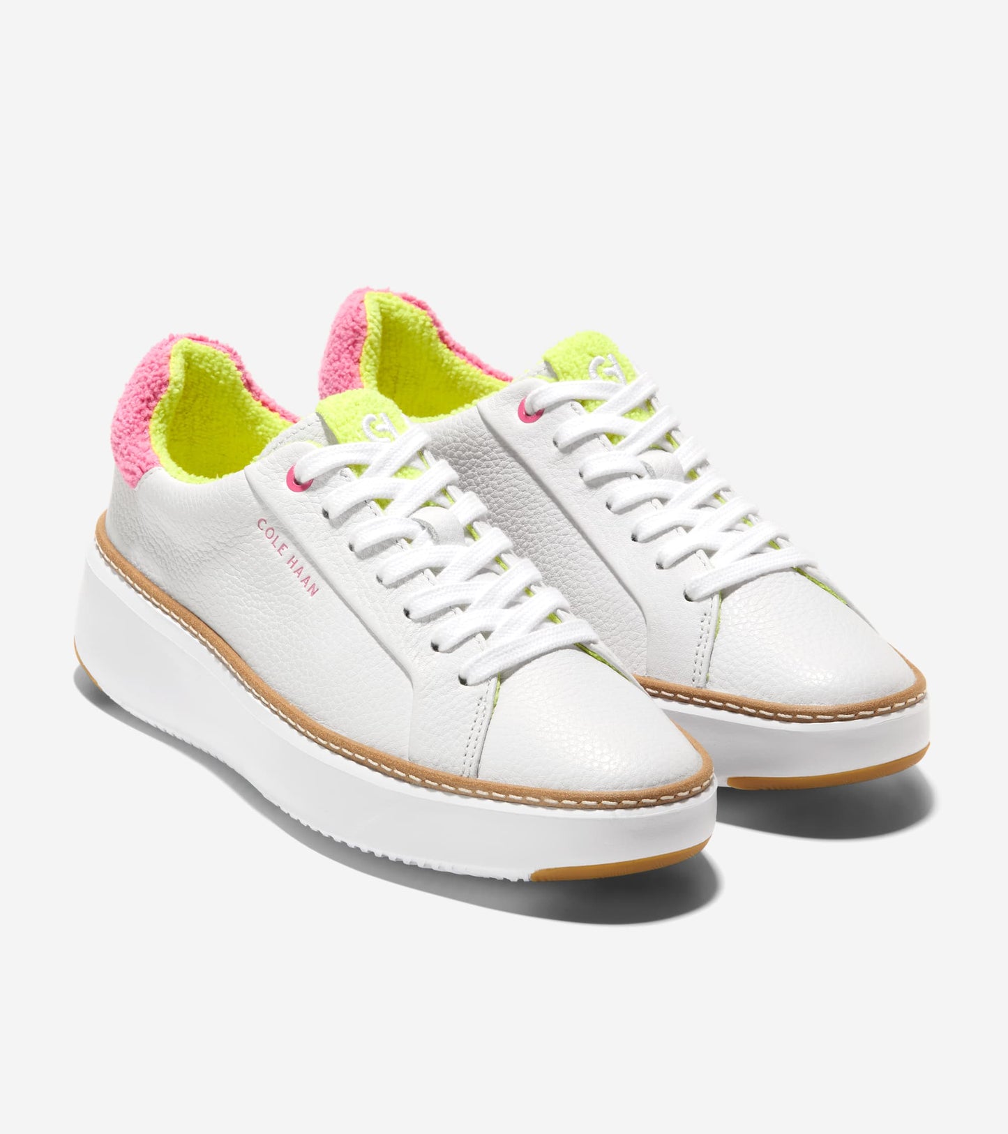 W30032:OPTIC WHITE TUMBLED LEATHER/CAMELIA ROSE TERRY