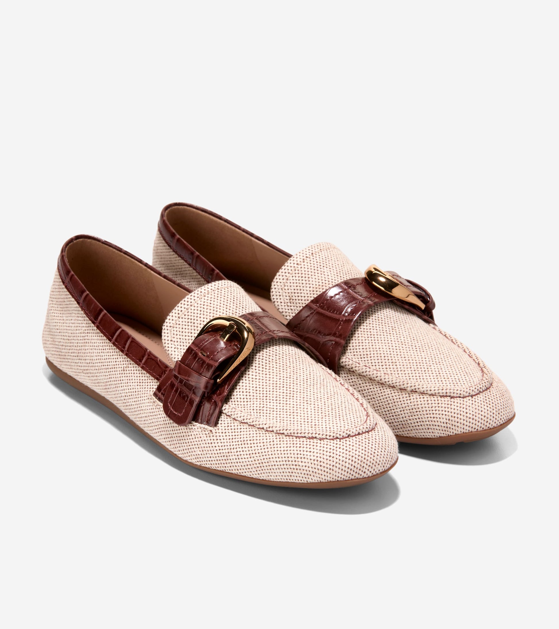 W35409:NATURAL 2 TONE CANVAS/CH MAHOGANY CROC PRINT LTHR