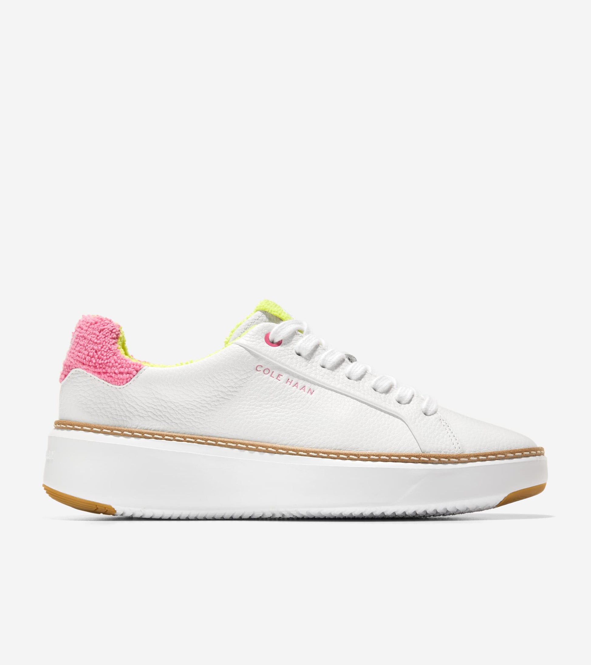 W30032:OPTIC WHITE TUMBLED LEATHER/CAMELIA ROSE TERRY