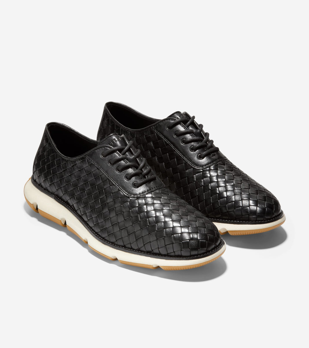 C34793:BLACK WOVEN LEATHER/IVORY