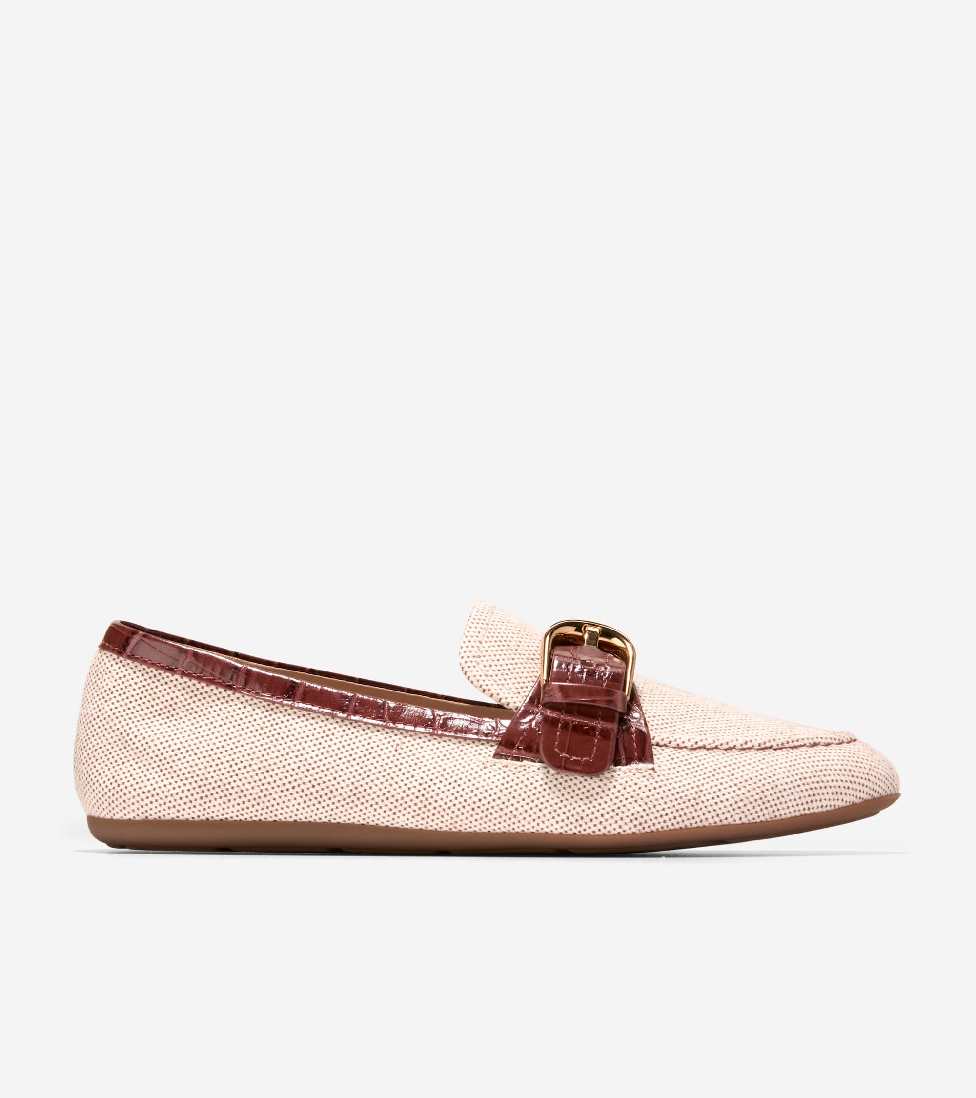 W35409:NATURAL 2 TONE CANVAS/CH MAHOGANY CROC PRINT LTHR